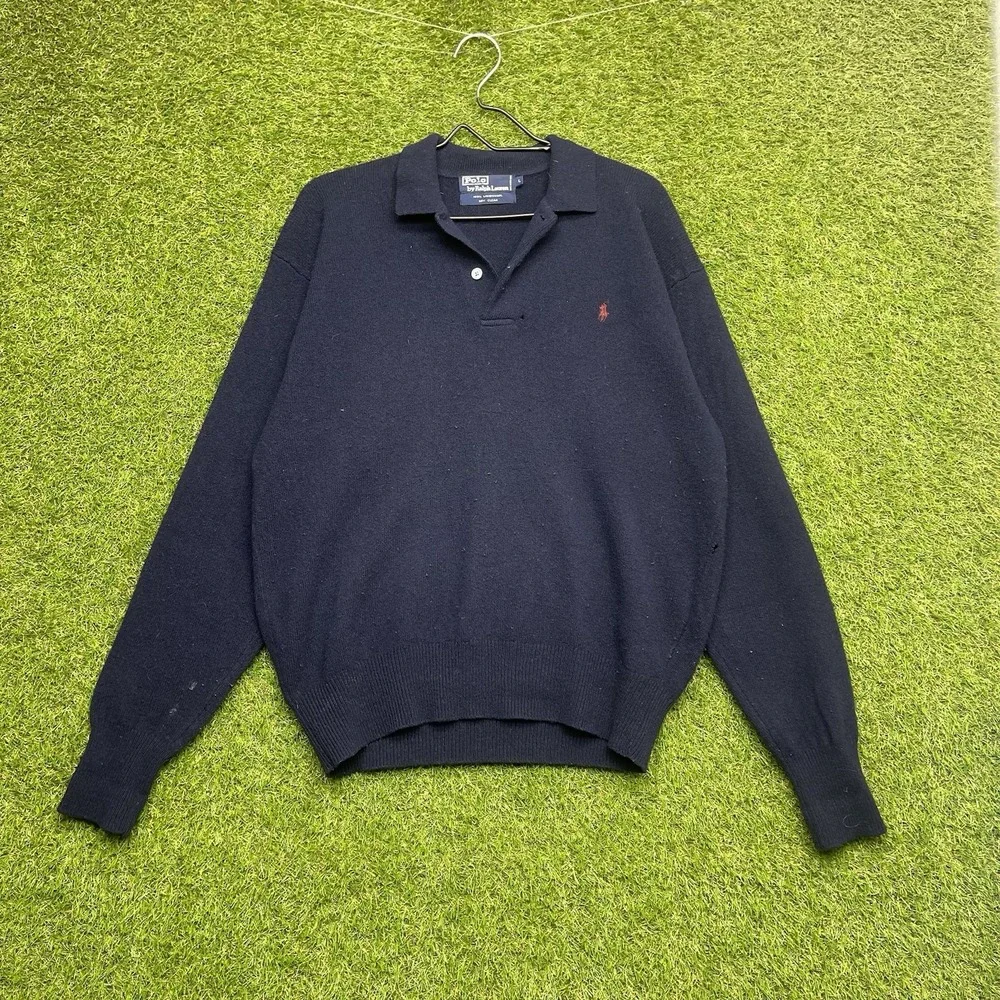 Polo by Ralph Lauren Lambswool Sweater Mens Large Blue Henley Button Dress